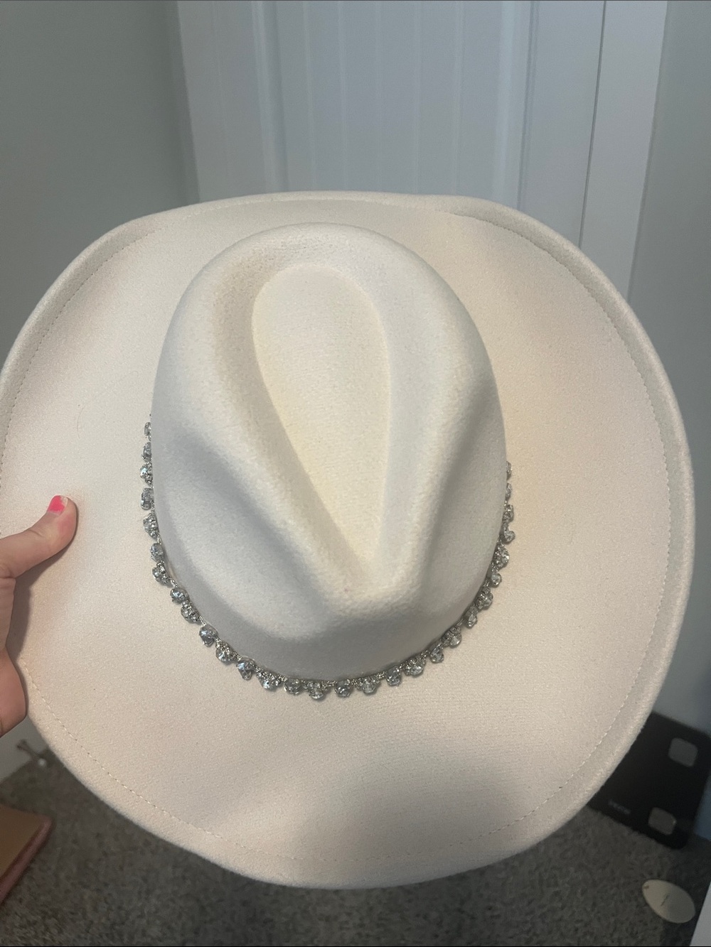 Cream Rhinestone Trim Western Hat for Women